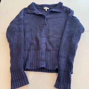 Chunky Shaker Knit Women L Blue Haven Well Within Collared Button Front Cardigan